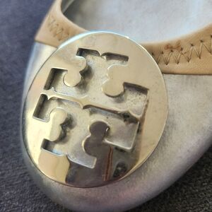 Tory Burch Tan and Silver Flats